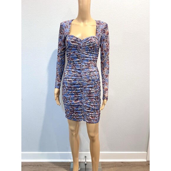 Aqua By Bloomingdale's Mini Ruched Bodycon Dress Long Sleeve Small Multicolor - Picture 3 of 12